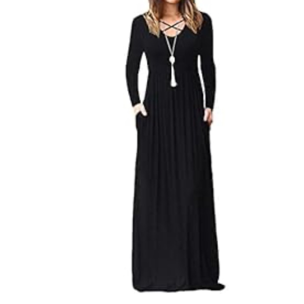 Amazon Black V-Neck Long Sleeve Maxi Gown